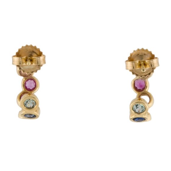 IPPOLITA 18K 750 YELLOW GOLD SAPPHIRE STARLET HUGGIE HOOP EARRINGS - Picture 8 of 10